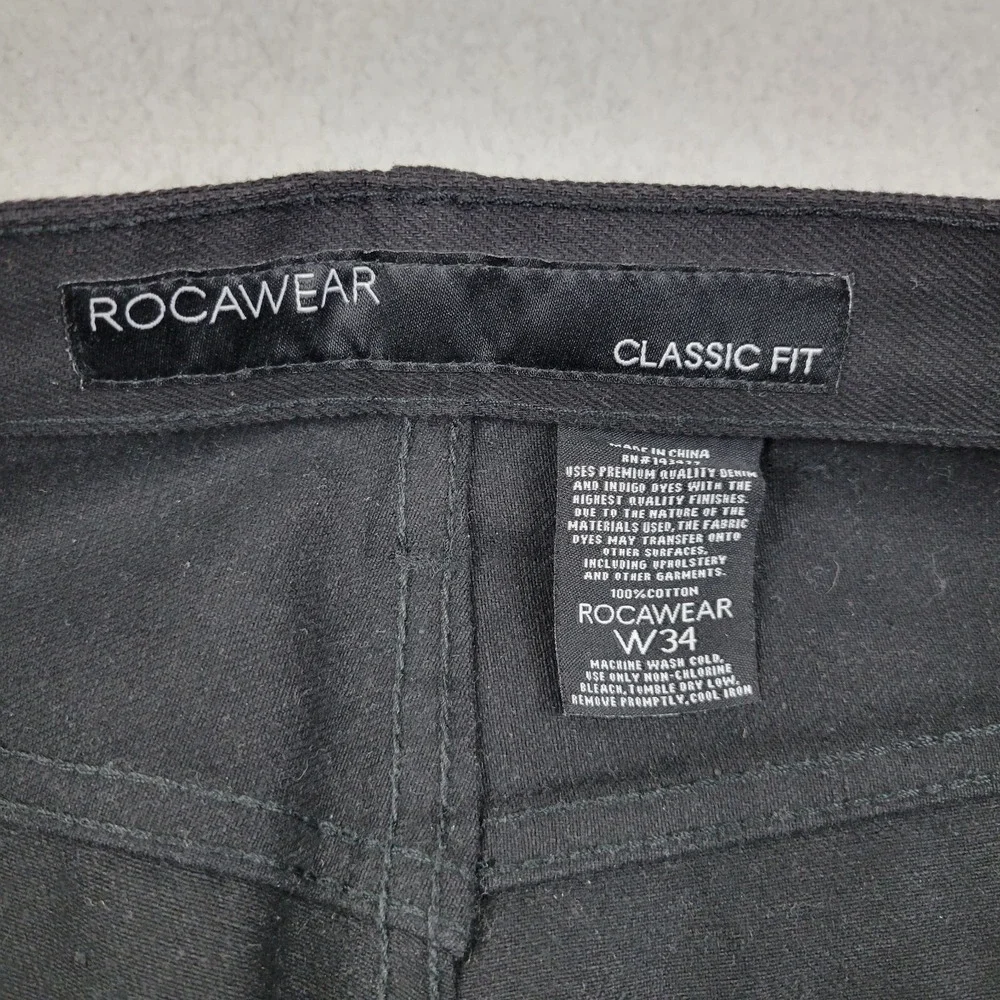 Rocawear Double Thigh Straight Leg Jeans Mens 34 x 33 Black Denim NWOT - Picture 9 of 14